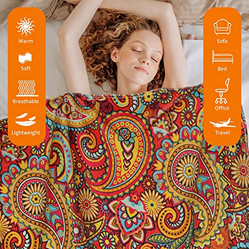 Paisley Throw Blanket, Oriental Vintage Paisley Pattern Flannel Fleece Throw Blanket For Adults Kids, Persian Culture Inspired Swirls Style Flowers Paisley Home Decor Floral Soft Blanket, Dark Coral #TOP4