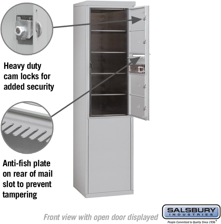 Salsbury Industries 3910S-04AFP Single Column, 4 MB2 Doors, Private Access Free Standing Horizontal 4C Mailbox, Aluminum