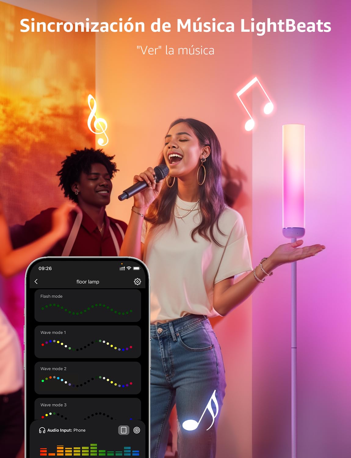 Lepro O1 AI Lámpara de Pie LED, Lámpara de Pie WiFi, Luz Blanca 1800LM, Sincronización Música, Fonciona con Alexa/Google Home, RGB + CCT, Diseñador de Iluminación AI Personalizado para Sala, Leer, TV