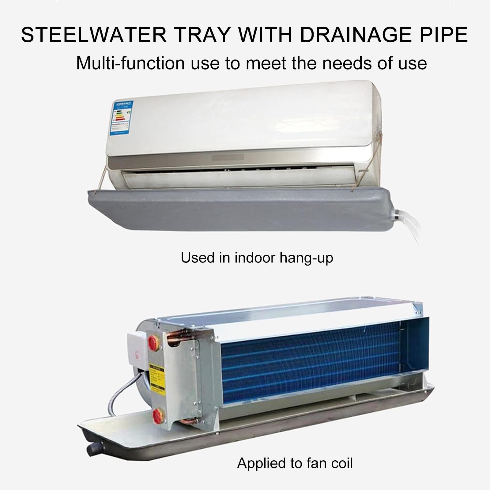 Uniwersalna ocynkowana metalowa miska odpływowa do kondensatora powietrza - szczelna taca kondensacyjna HVAC, 710 x 240 x 30 mm, zewnętrzna taca ociekowa z zestawem odpływowym do klimatyzatorów