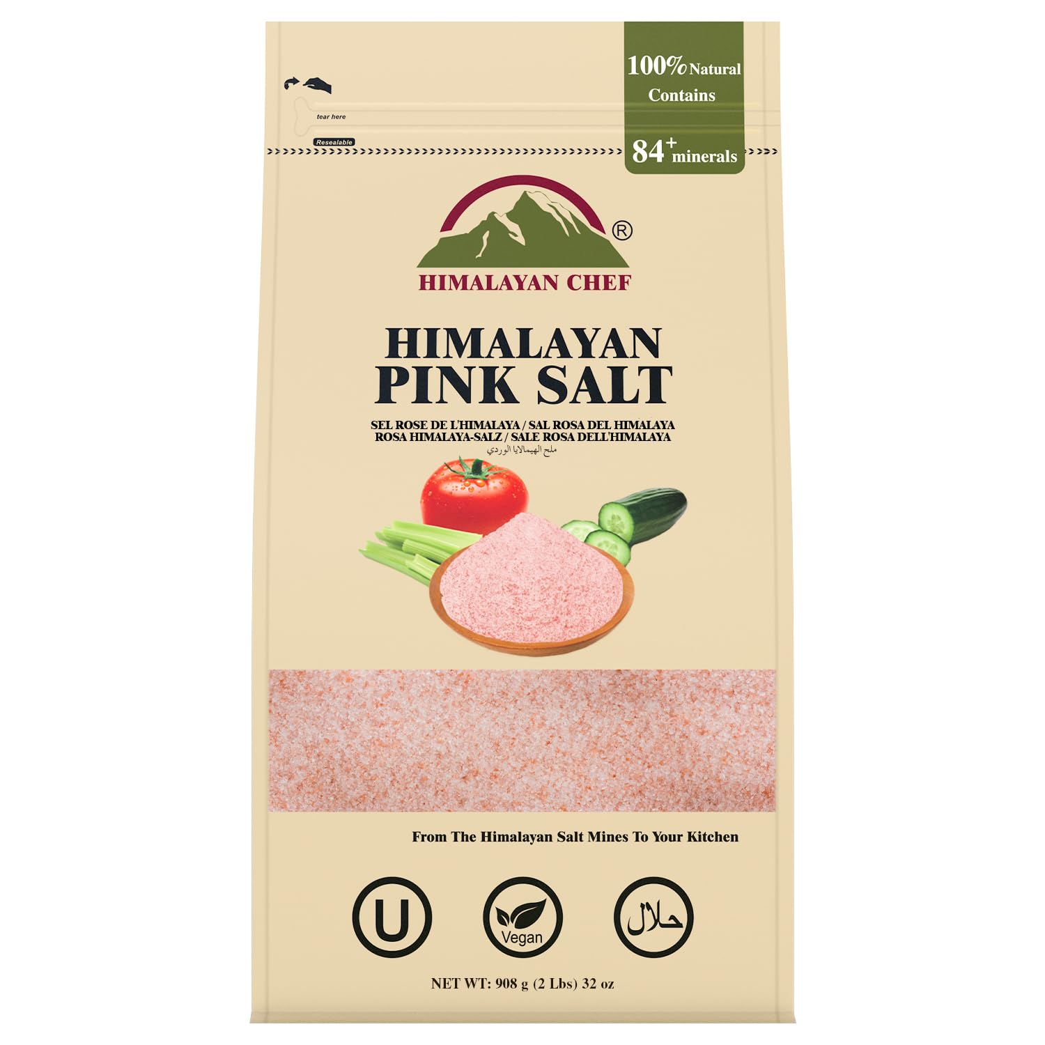 Himalayan Chef Pink Himalayan Salt, Coarse Grain, Refill Grinders - 2 lbs (2 Pound Bag)