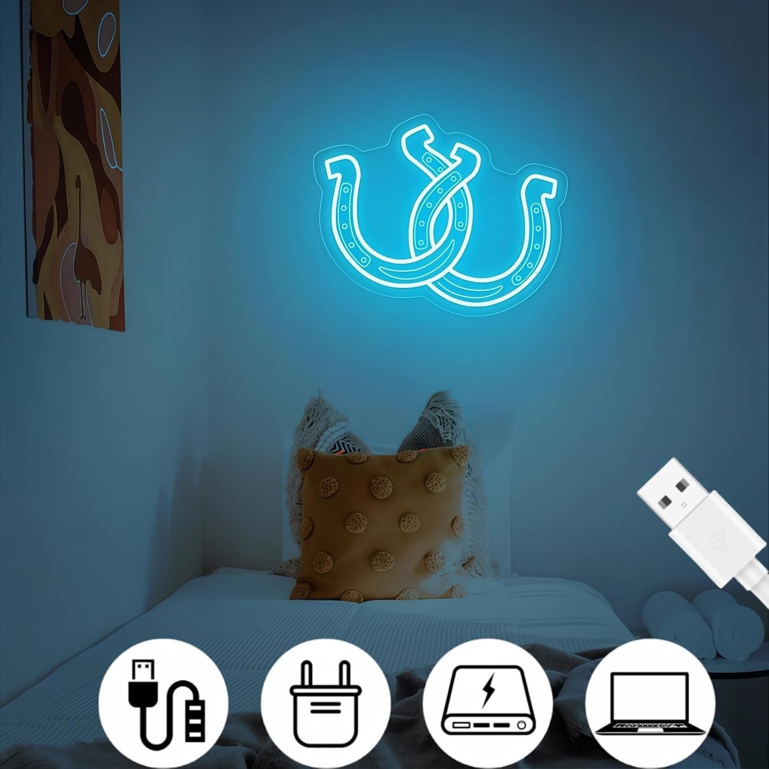 Custom Double Horseshoe Neon Sign, Lucky Horseshoe Led Neon for Wall Decor Dimmable USB, Western Themed LED Light for Bar, Bedroom, Living Room, Game Room, Ranch Decor, Good Luck Gift 13.8″ × 11.2″