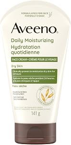 Crème hydratante quotidienne Aveeno pour le visage, Hydratant pour le visage et le cou, Peau sèche, Avoine non-OGM, Sans parabènes, Sans parfum, 141 grammes