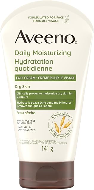 Crème hydratante quotidienne Aveeno pour le visage, Hydratant pour le visage et le cou, Peau sèche, Avoine non-OGM, Sans parabènes, Sans parfum, 141 grammes