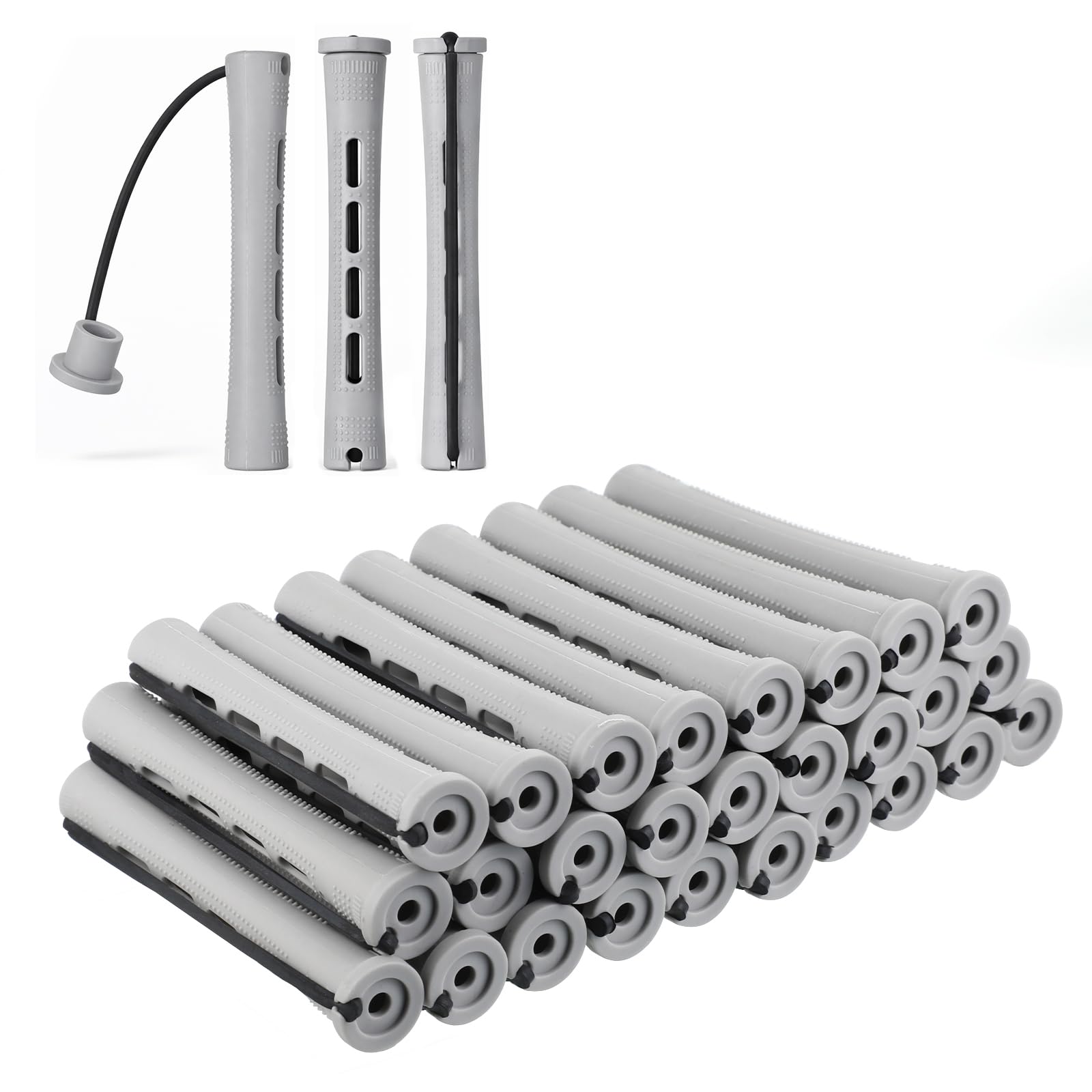 30 Pcs Perm Rods Set for Natural Hair Plastic Cold Wave Rods Hair Curling Rollers DIY Hairdressing Tools for Natural Hairs Long Short (Grey)