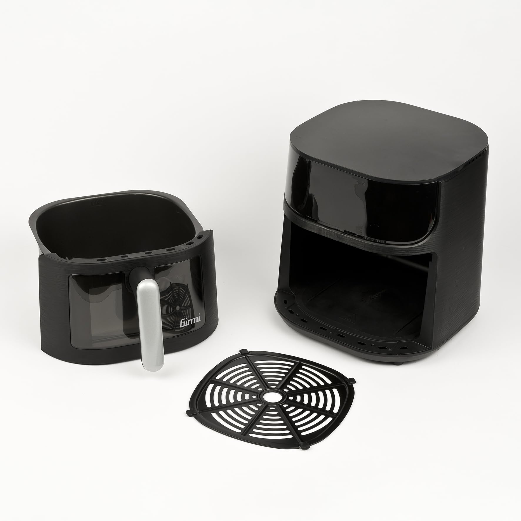 Girmi FG78 Friggitrice ad Aria con Finestra "Ecofrit Black", 6 Lt, 12 Programmi, 1500 W, Display Digitale, BPA/PFOA Safe, Luce Interna,Vassoio Antiaderente, Ricettario Incluso, Nero/Argento