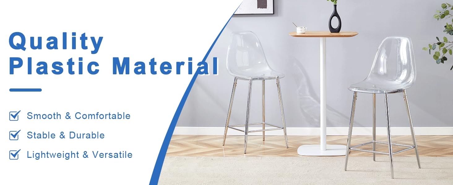 Barhocker 4er Set Acryl – transparente Sitzschale mit silbernem Metallgestell, belastbar bis 150 kg, für Theke, Tresen, Heimbar