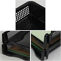 Vista 3 de Qskely Paquete de 6 bandejas de papel apilables de plástico negro, bandeja organizadora apilable para oficina, bandeja de escritorio