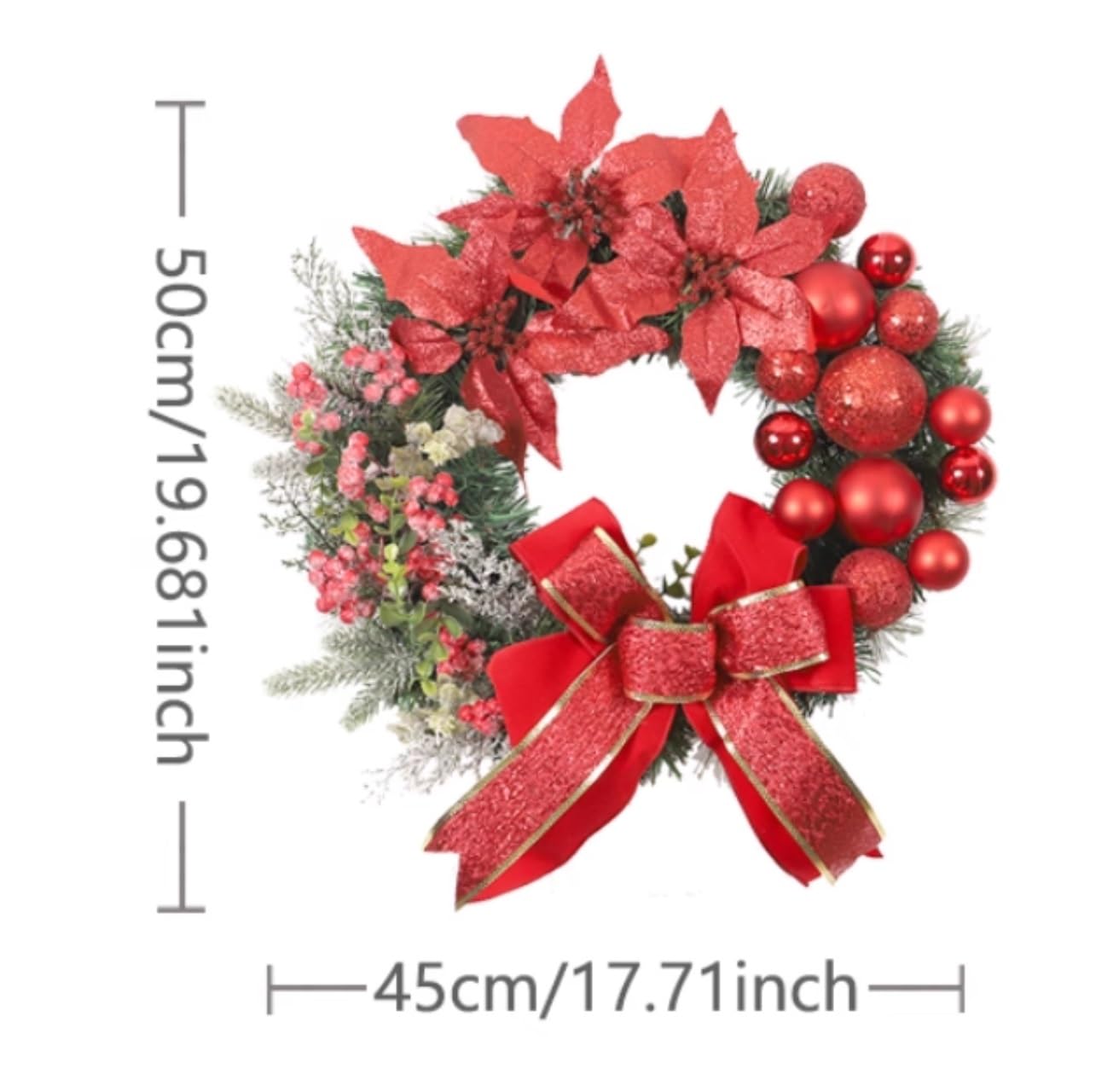 Couronne De Noel Porte Décorations De Porte, Couronne Noël avec Boules, Nœud Et Fleurs for Fenêtre Extérieure Couronne De Noel A Decorer(Gold)