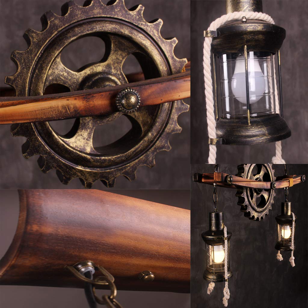 Hanfseil Leuchter Holz Pendelleuchte Antik Vintage Hängeleuchte E27 Esszimmer Kronleuchter Industrial Schmiedeeisen Hängelampe Retro Rustikale Pendellampe Schlafzimmer Wohnzimmer Droplights 2 Lichter