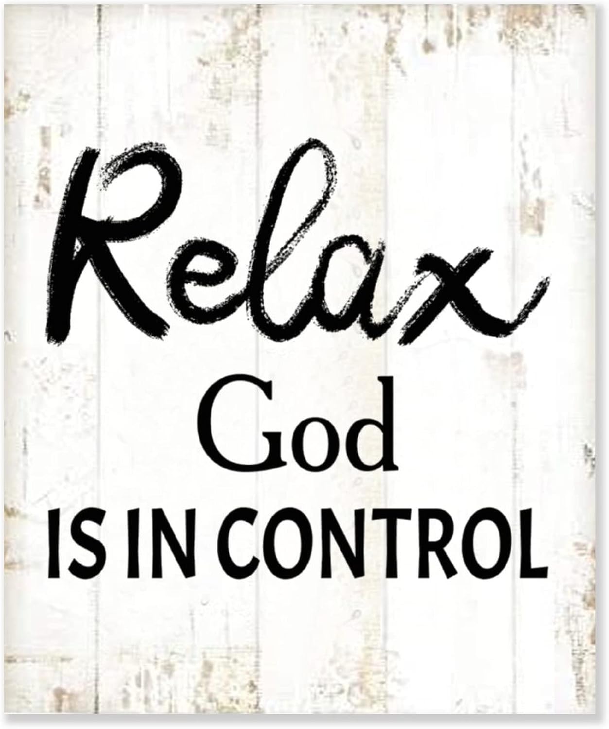 Rustic Wood Sign Modern Farmhouse Wall Hanging Inspirational Quote Relax God is in Control Art Plaque Use for Living Room Bedroom Office School 10x12inch
