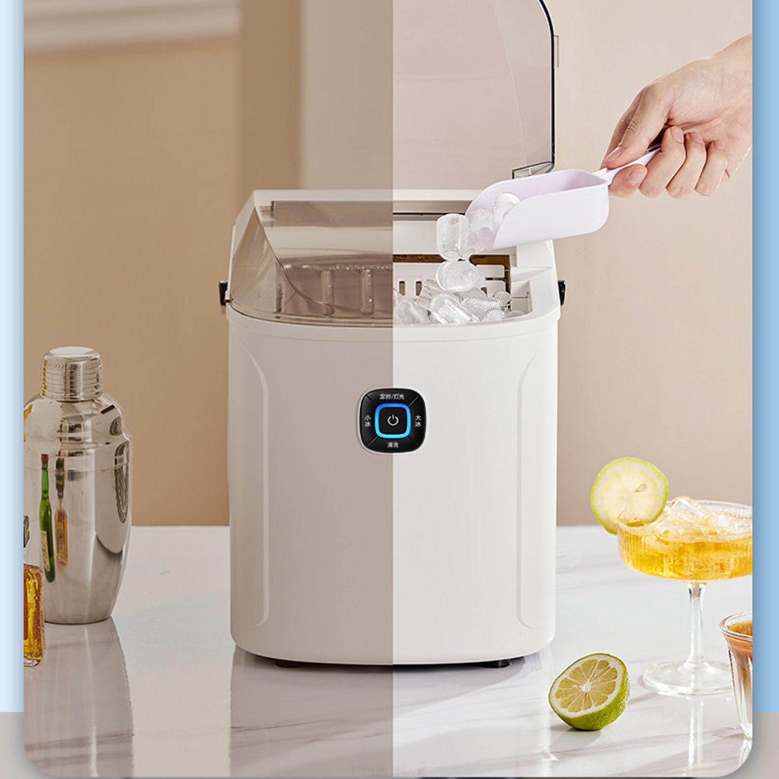 Mini Produttore di Ghiaccio,Produttore di Ghiaccio Completamente Automatico,Pulizia Automatica One-touch,Timer 8 Ore,Ghiaccio Istantaneo con Coperchio Aperto,Adatto A Piccole Feste,Riunioni
