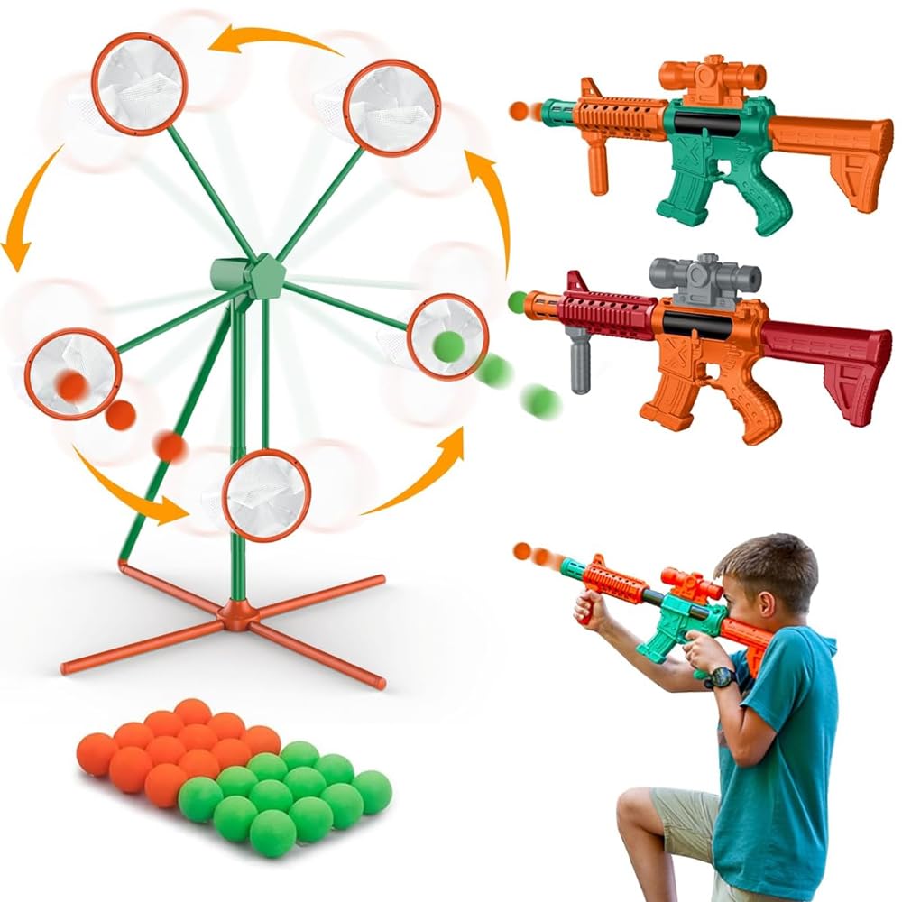 AMERTEER Interactive Toy Gun for Kids | Shooting Gun Toy | Foam Dart Shooting Target Game with Ferris Wheel | Fun Shooting Game for Boys & Girls | Ideal for Indoor Play & Skill Development