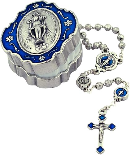 Juego de regalo de rosario pequeño  Centro de mesa de medalla milagrosa con esmalte azul y cuentas de roseta  Viene con estuche decorativo, disponible en Yaxa Venezuela