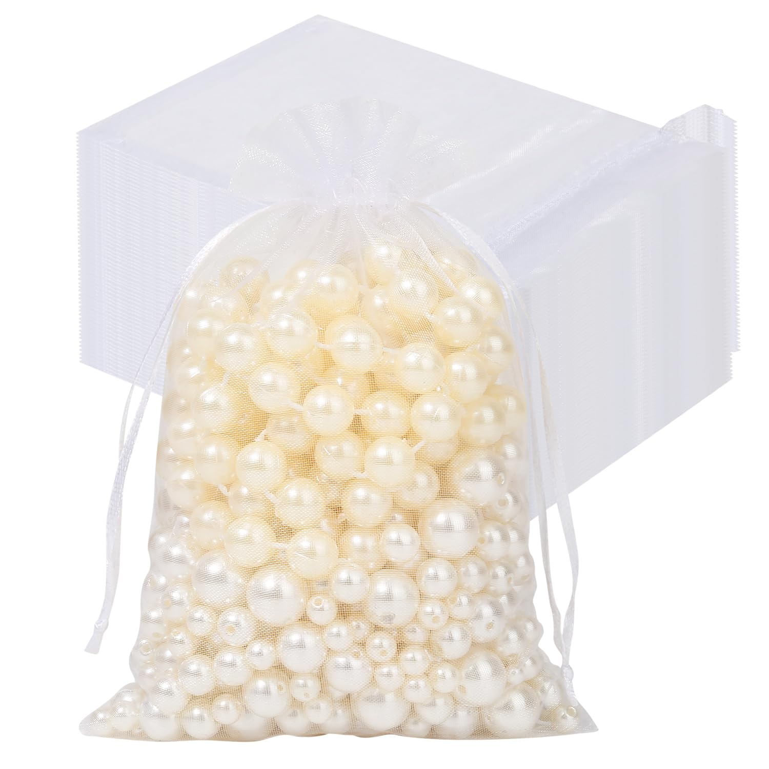 Hopttreely White Sheer Organza Bags, 4x6 inch 50PCS Mesh Bags Drawstring Gift Bags Jewelry Pouches for Candy Wedding Favors, Jewelry, Festival, Makeup