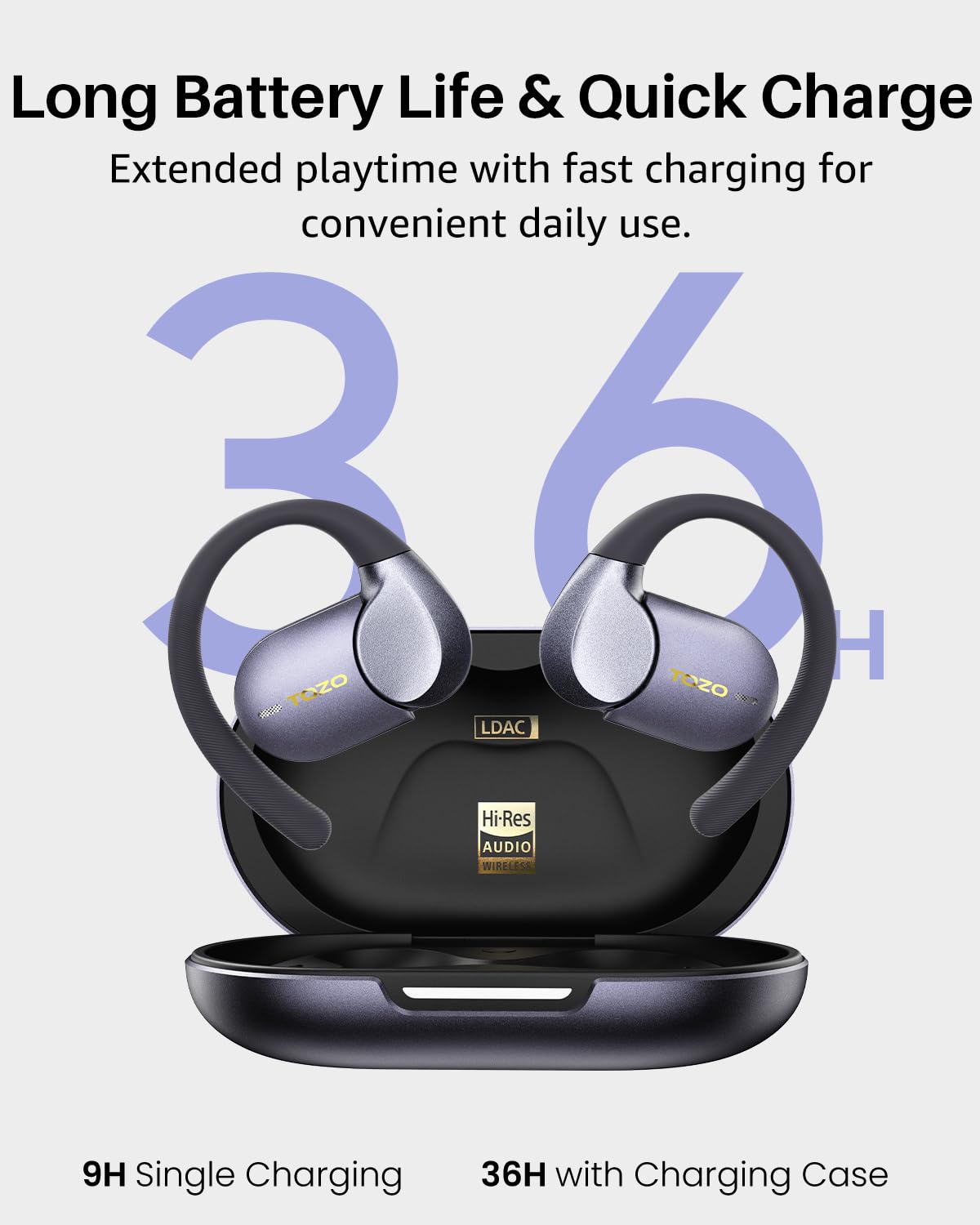 TOZO Open X2 Pro Open-Ear Kopfhörer, Smart Display, LDAC Hi-Res Audio, KI | 15,4-mm Treiber, Gyro Spatial Audio, Dual-Axis Open Fit Design, Bluetooth 6.0, KI-Übersetzung, 35 Std. Akku, IPX7