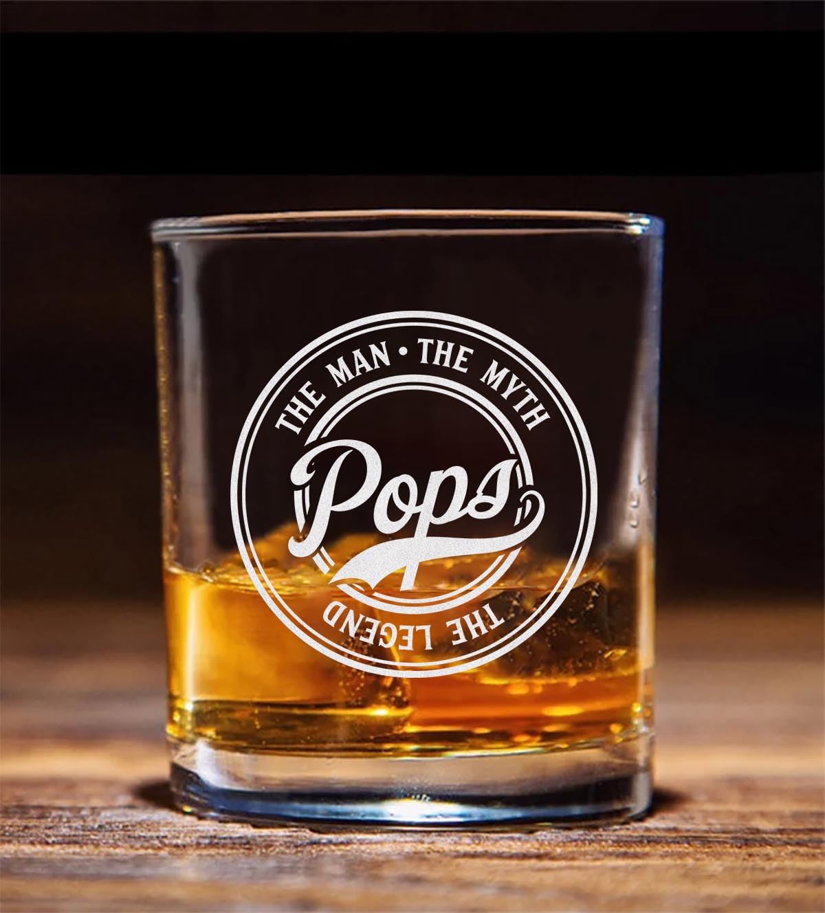 Pops The Man The Myth The Legend Whiskey Glass, Gifts For Grandfather, Papa, Dad, Him, Christmas, Birthday, Father's Day For Pops From Daughter, Son