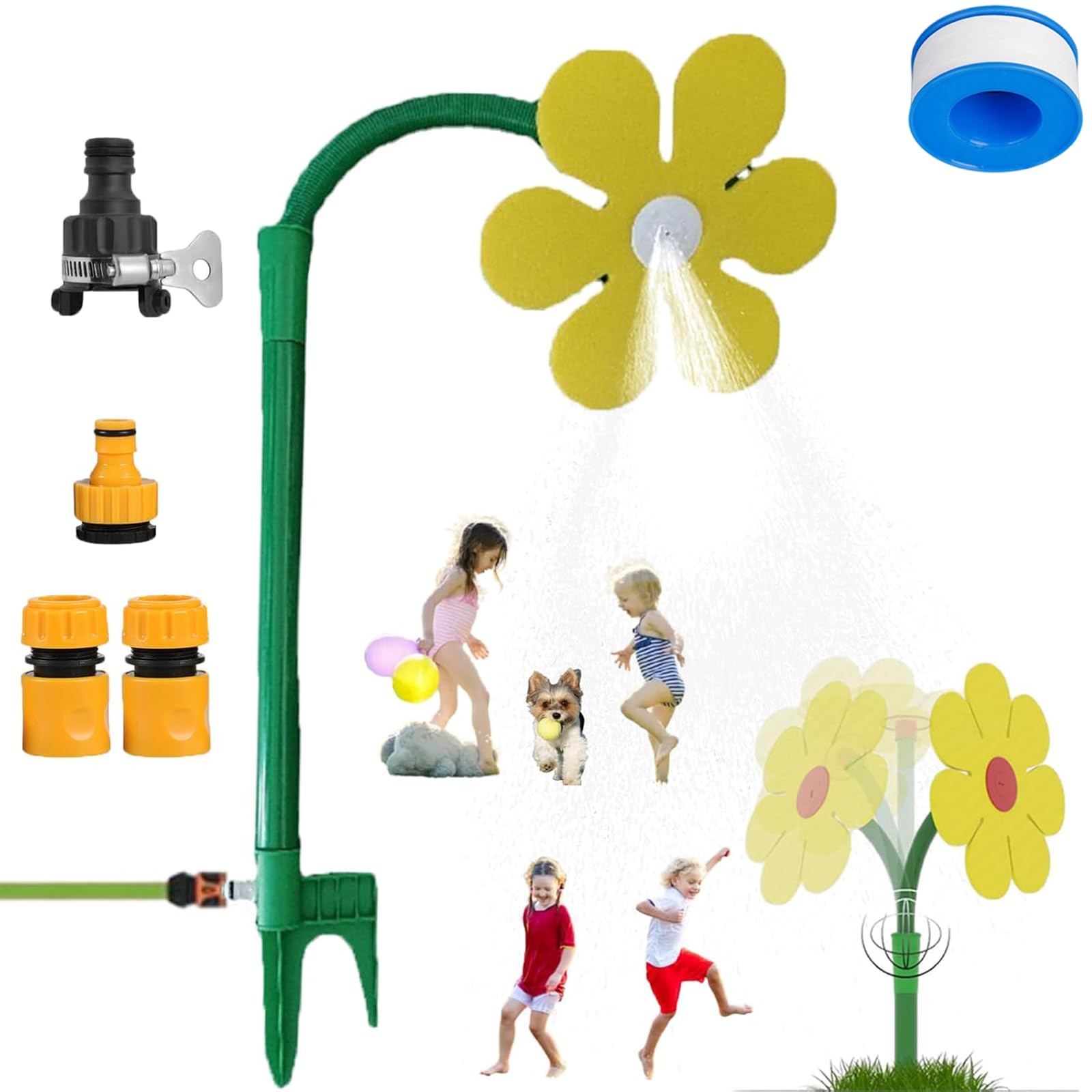 Crazy Daisy Sprinkler for Yard Watering and Kids Playing, 360° Rotating Dancing Flower Water Sprinkler, Spinning Sunflower Sprinkler with Durable Plastic Base for Dogs and Garden Irrigation (A-Yellow)
