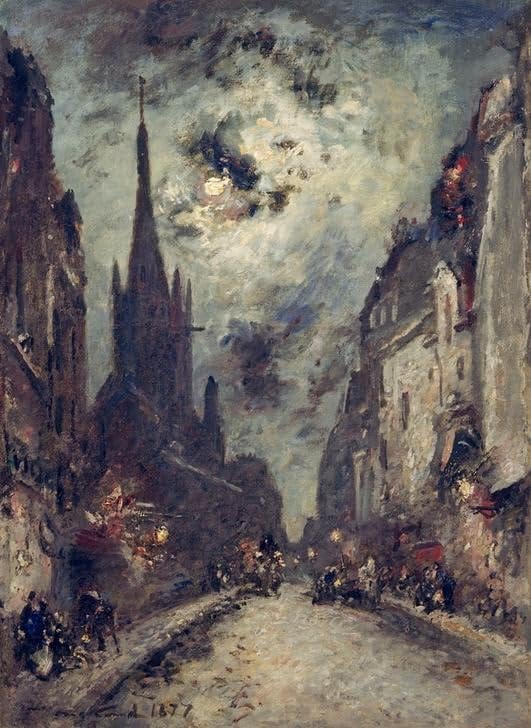 SERENDIPITP Cuadro en Lienzo Lienzo Decorativo Cuadro la Rue St Jacques con la iglesia de St Séverin cerca de Mondsche por Johan Barthold Jongkind para la Decoración del Hogar del Dormitorio 60x90cm