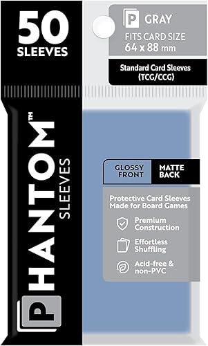 Phantom Sleeves: Gris Tamaño 2.520 x 3.465 in: Frente Brillante / Mate Atrás – Paquete de 50 – Fundas protectoras transparentes para tarjetas de