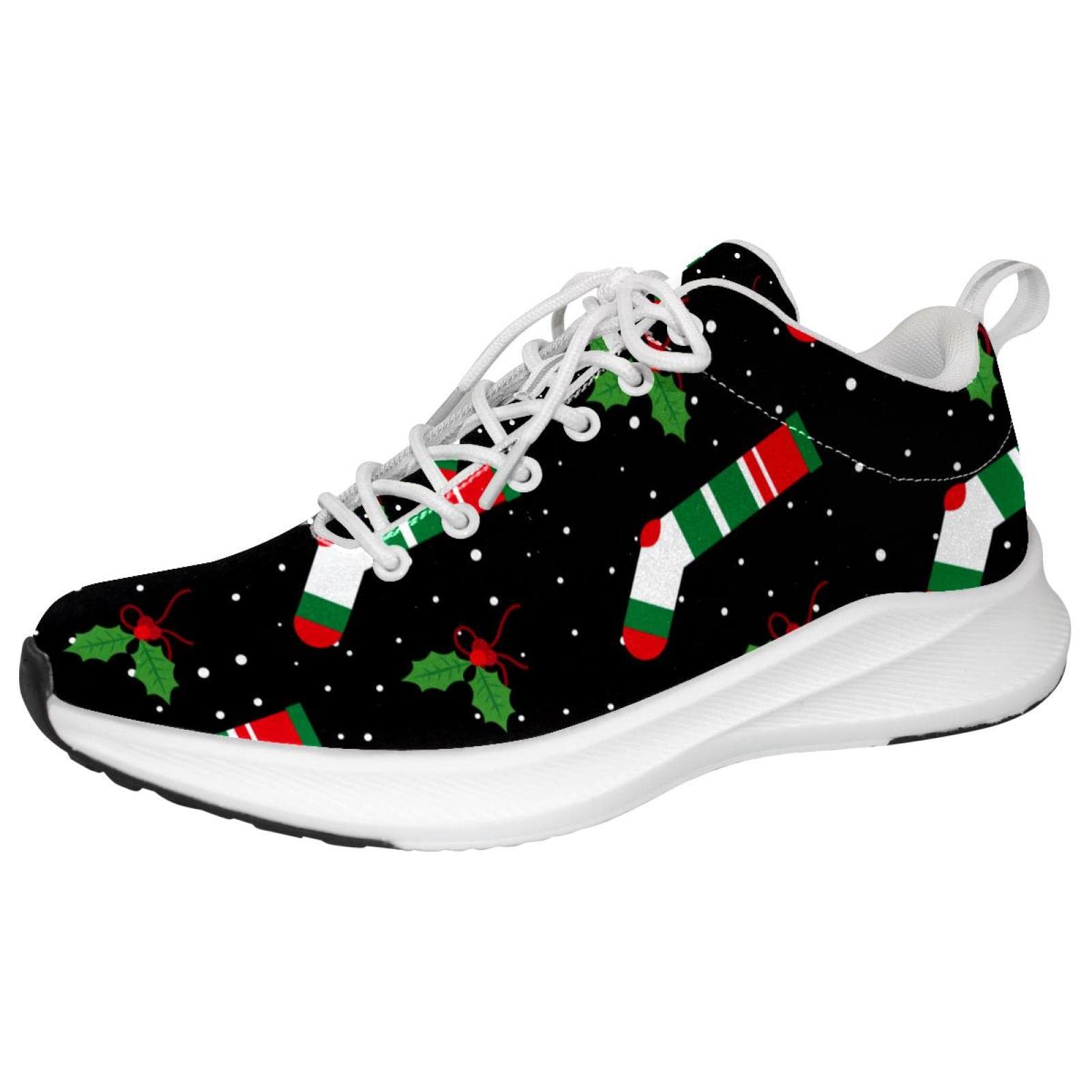 Sneakers personalizzate Scarpe da passeggio leggere Running Athletic Casual Sneakers Natale Inverno Nero, multicolore, 4 US