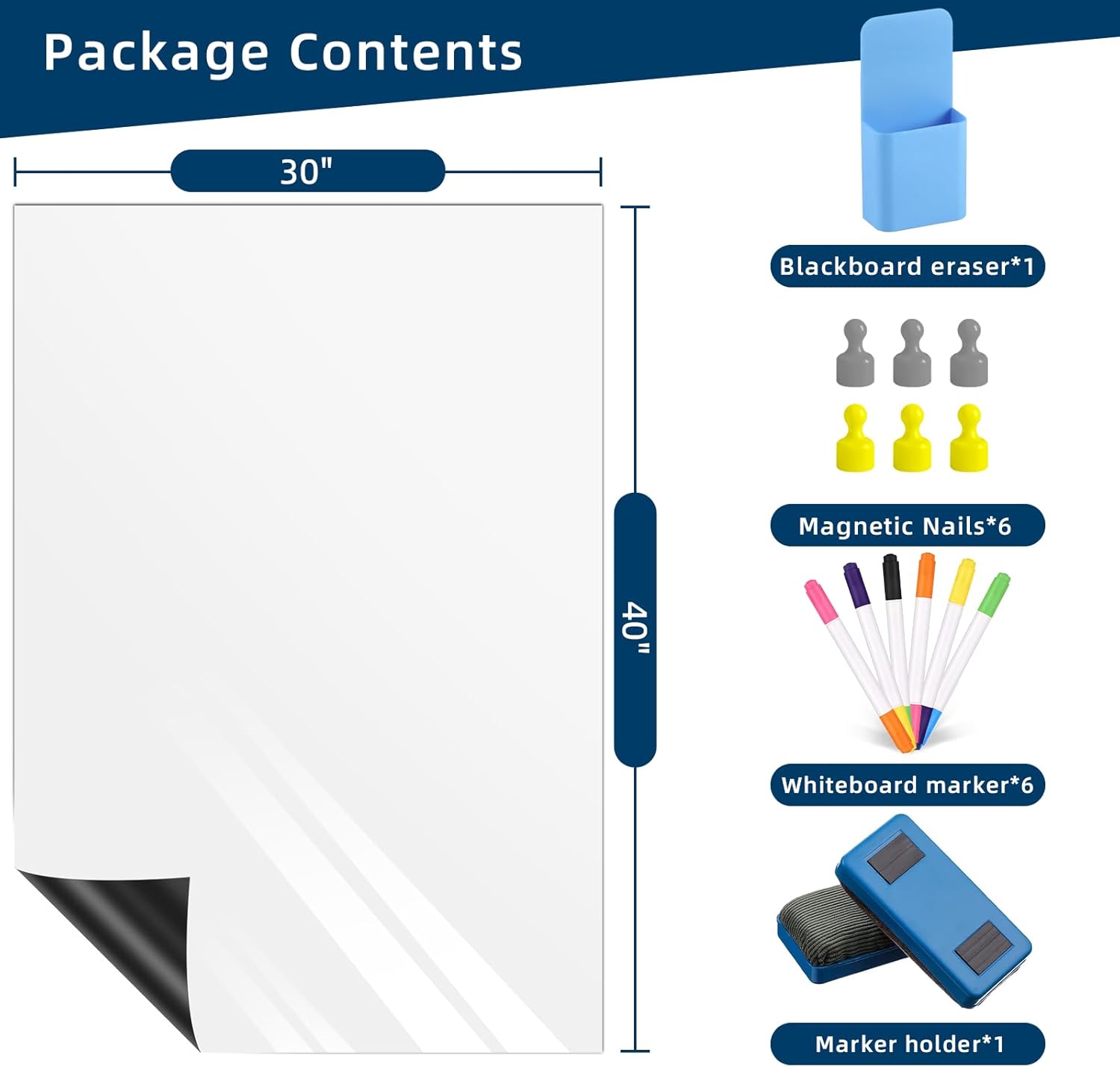 Magnetic Dry Erase Whiteboard Paper 30" x 40", Babenoun Fridge White Board on Wall for Organizer and Planner, Kitchen Refrigerator Shopping List with Marker, Magnetic Eraser and Magnets