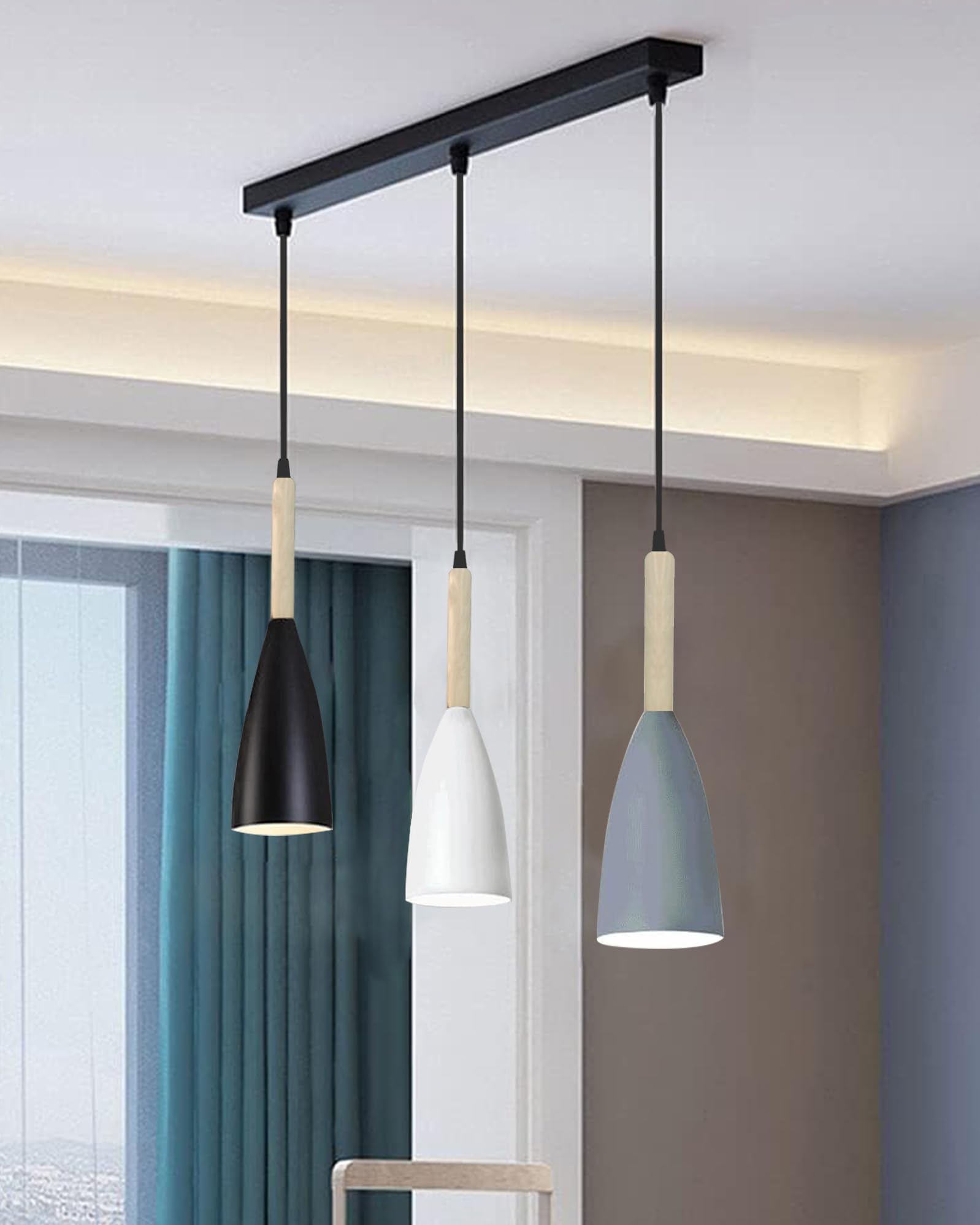 Homesake® Pendant Lamp Shade for Kitchen Island, Color Metal Minimal Pot Pendant Light Shades, Nordic Wood Bedroom, Living Room, Multi Bottle Guard, (Cluster Linear)-image-43