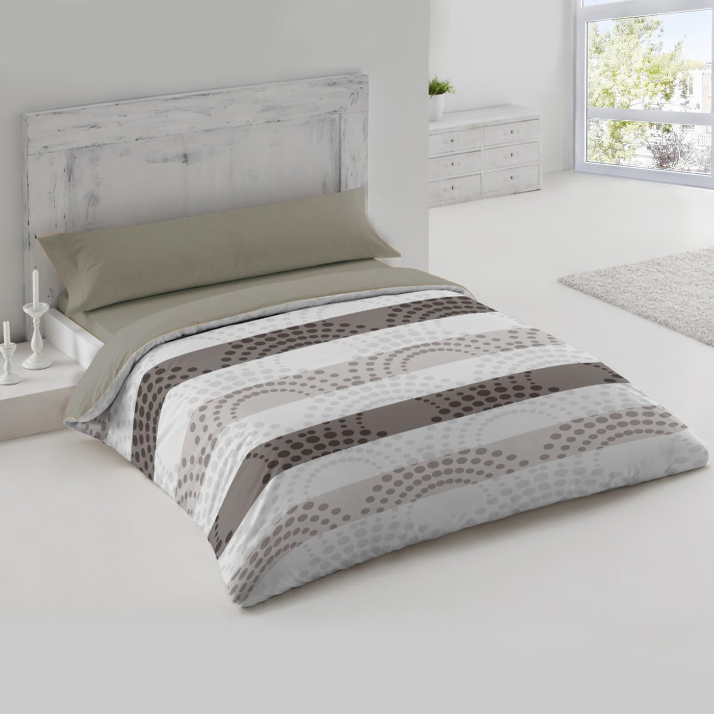 MERCURY TEXTIL- Juego de Funda Nórdica 100% Microfibra Extra Suave, 3 Piezas Funda Nórdica para Edredón + Sábana Bajera + Funda de Almohada con Cremallera Oculta (Círculos Marrón, Cama 135)