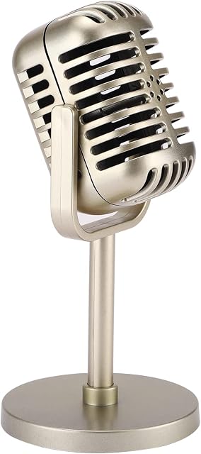 Facmogu Retro Microphone Props Model, Vintage Prop Mic, Plastic Microphone Stage Table Ornament for Halloween Wedding Birthday Party Decoration - Gold