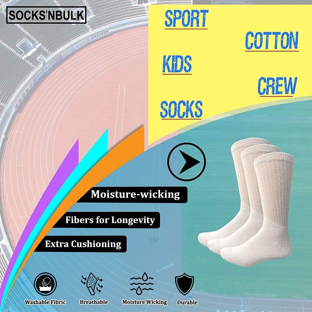 SOCKS'NBULK 60 Pairs Kids Socks Wholesale Sport Cotton Unisex Crew, Ankle, Tube Sock, Bulk Socks For Children