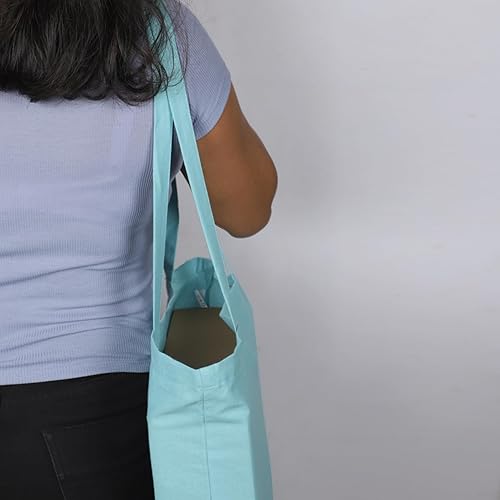 Miniatura 8 de Urban Villa Paquete de 48 bolsas de comestibles reutilizables de 15 x 16 pulgadas con mango largo de 27 pulgadas, color aguamarina, 100% algodón,