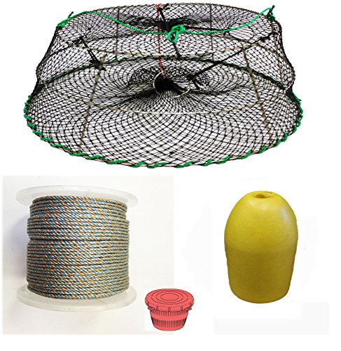 KUFA Sports Tower Style Prawn Trap with 400' Rope, Yellow Float and Vented Bait Jar Combo (CT77+LQ4+F11Y+HB5)
