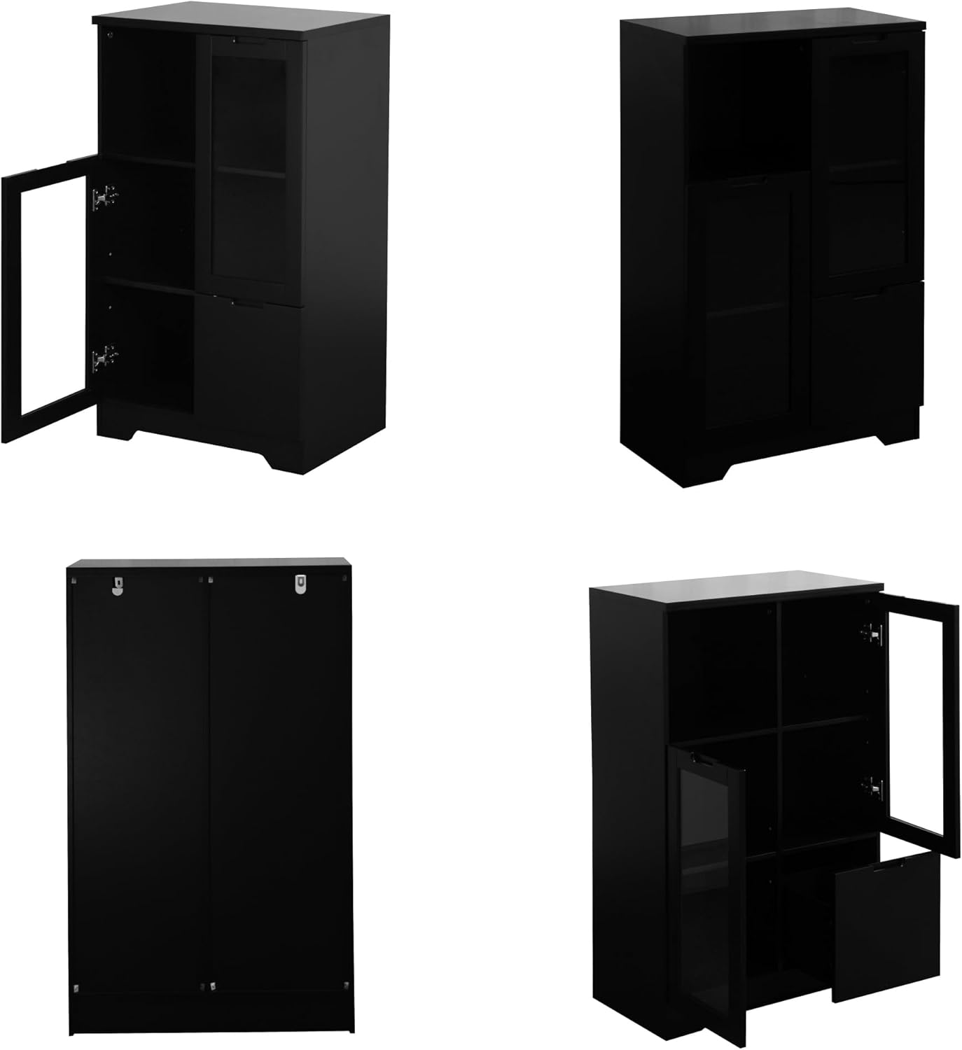 Buffet Sideboard with Storage, Dining Room Storage Cabinet, Entryway Cabinet with Glass Doors Drawer for Living Room, Bathroom, Entryway, Bedroom, Dining Room, Condo, Office, Black