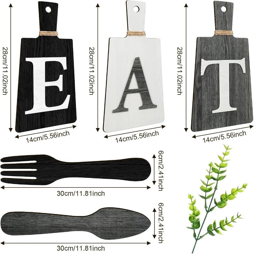 EAT Wooden Room Decoration Board Set Hanging Art, Kitchen Dining Sign, Fork and Spoon Wooden Wall Decoration, Rural Original Kitchen, Kitchen Decoration for Kitchen