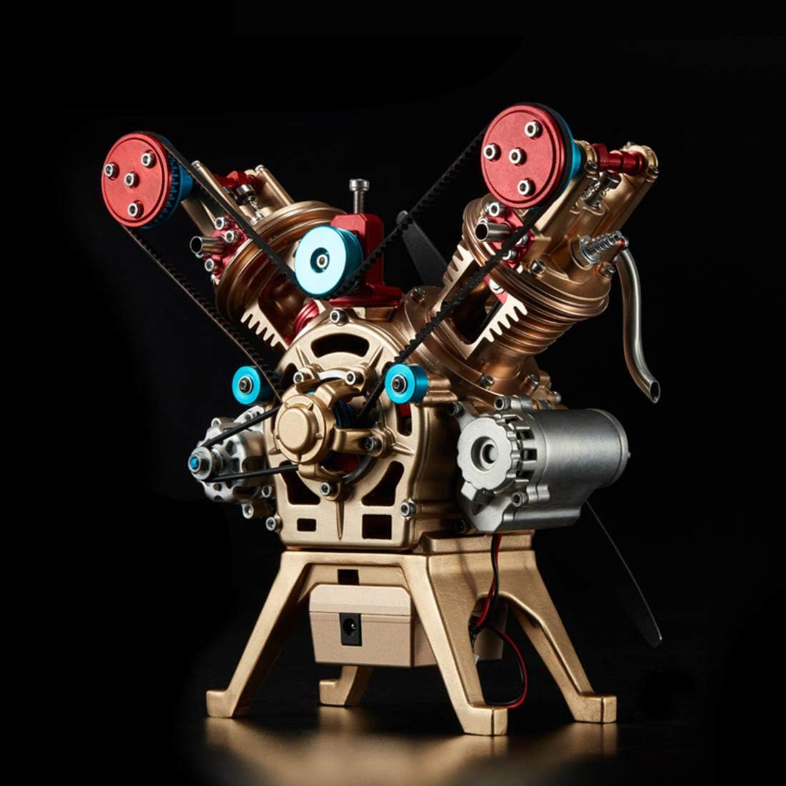 Engine Model Kit, Mini V2 Double-Cylinder Metal Engine Model, Educational Physics Experiment STEM Toys-DM114