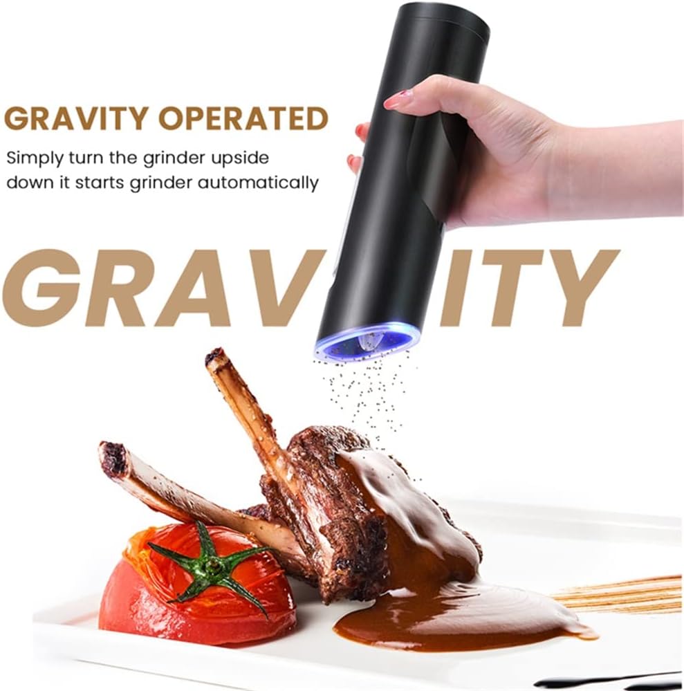 Electric Salt and Pepper Grinder Automatic Pepper Mill Adjustable Coarseness Spice Mill with LED Light Kitchen Tool