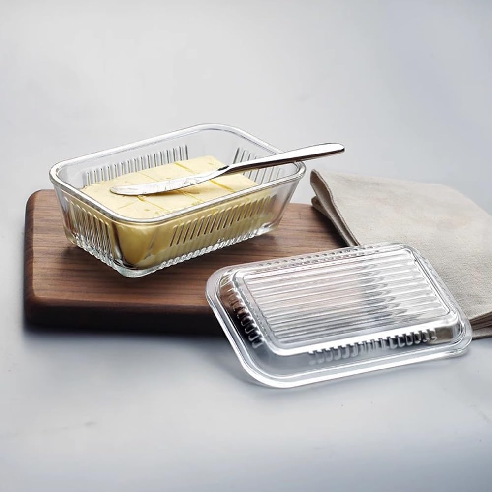 Butter Dishes Transparent Glass Butter Dish Glass Box with Lid, Butter Box Cheese Box Suitable for Restaurants, Hotel Banquets Butter Storage