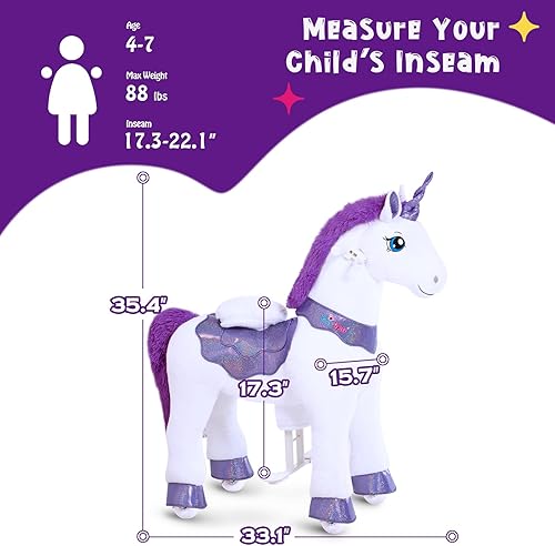 Miniatura 3 de PonyCycle Unicornio para niños de 4 a 7 años con freno, regalos de unicornio para niñas (35.4 pulgadas de alturatamaño 4) felpa interactiva