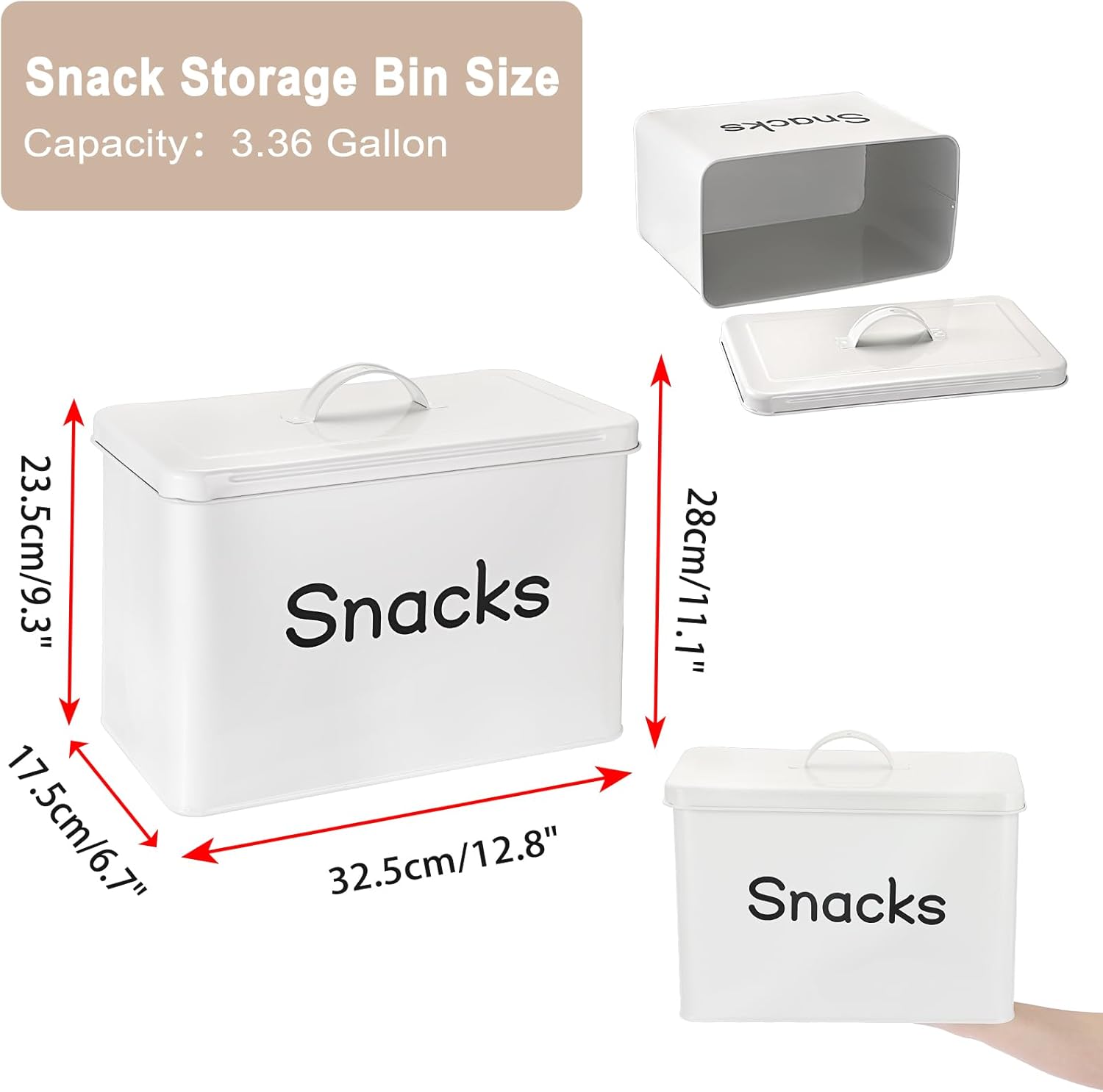 BSTKEY Snack Bin for Countertop, White Metal Snack Organizer for Pantry Kitchen, Rustic Snack Storage Container for Chips Candy Pretzels Cookies Popcorn