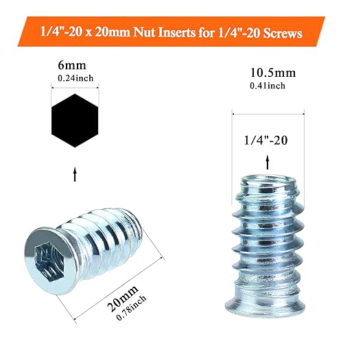 Miniatura 26 de 30 piezas de insertos roscados de 5/16"-0.709 x 0.787 in con llave hexagonal, insertos de madera, acero al carbono chapado en zinc azul