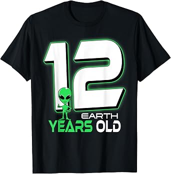 Cute Alien 12th Birthday Twelve Years Old Kids Birthday T-Shirt