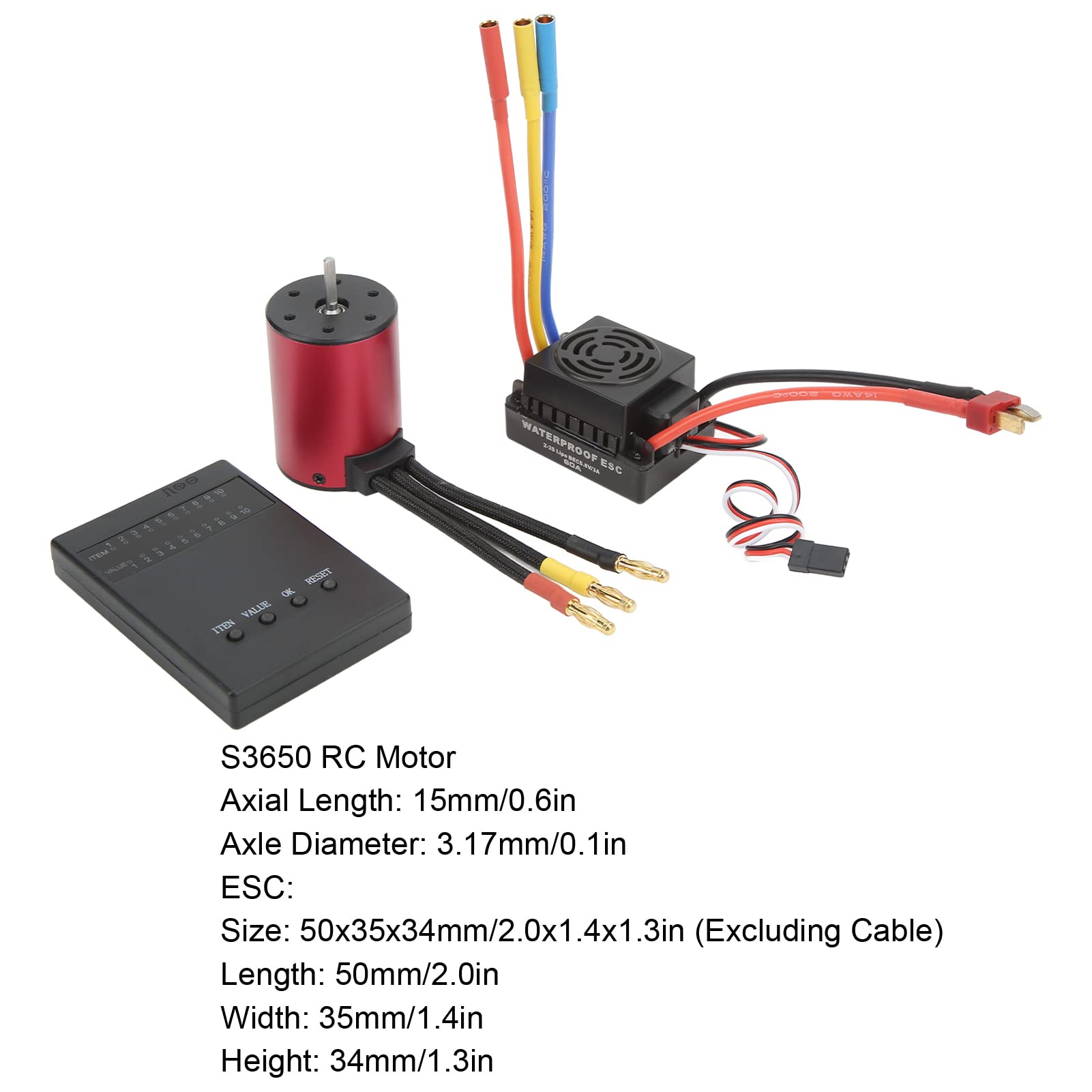 Changor Bezszczotkowy Silnik RC ESC Combo Wodoodporny 60A z kartą Programowania do Samochodów RC 1/8 1/10 Czerwony Stop Aluminium