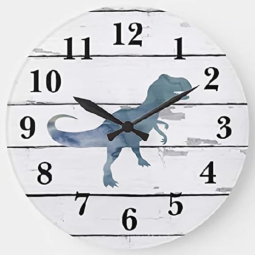 ArogGeld Reloj de pared de dinosaurio Shiplap moderno reloj redondo de madera decoración de 15 pulgadas funciona con pilas, grande, decorativo,
