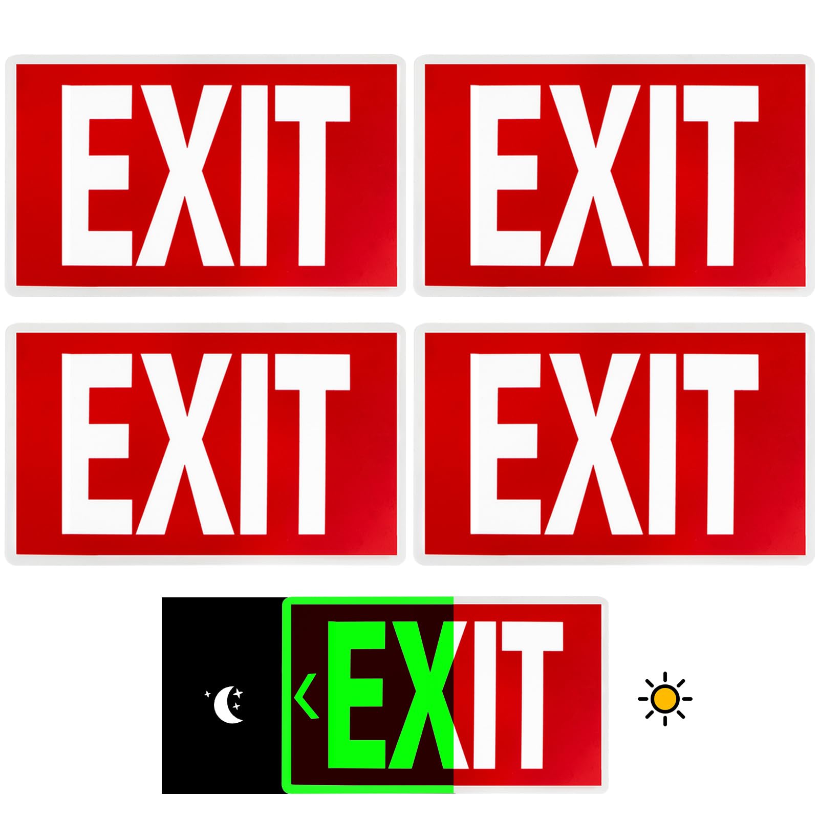Anskyloe EXIT Sign - Glow In The Dark Photoluminescent EXIT Sign- 12"x7" Red With Adhesive Backing and Removable Directional Arrows Waterproof, Fade Resistant,4-Pack Exit Signs for Business
