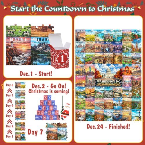 50 States & Washington, D.C. Puzzle Advent Calendar 2026 Adult, United States Advent Calendar Puzzles for Adults, Advent Puzzles 1000 Pieces Christmas Countdown Gifts for Family Friends - image 2