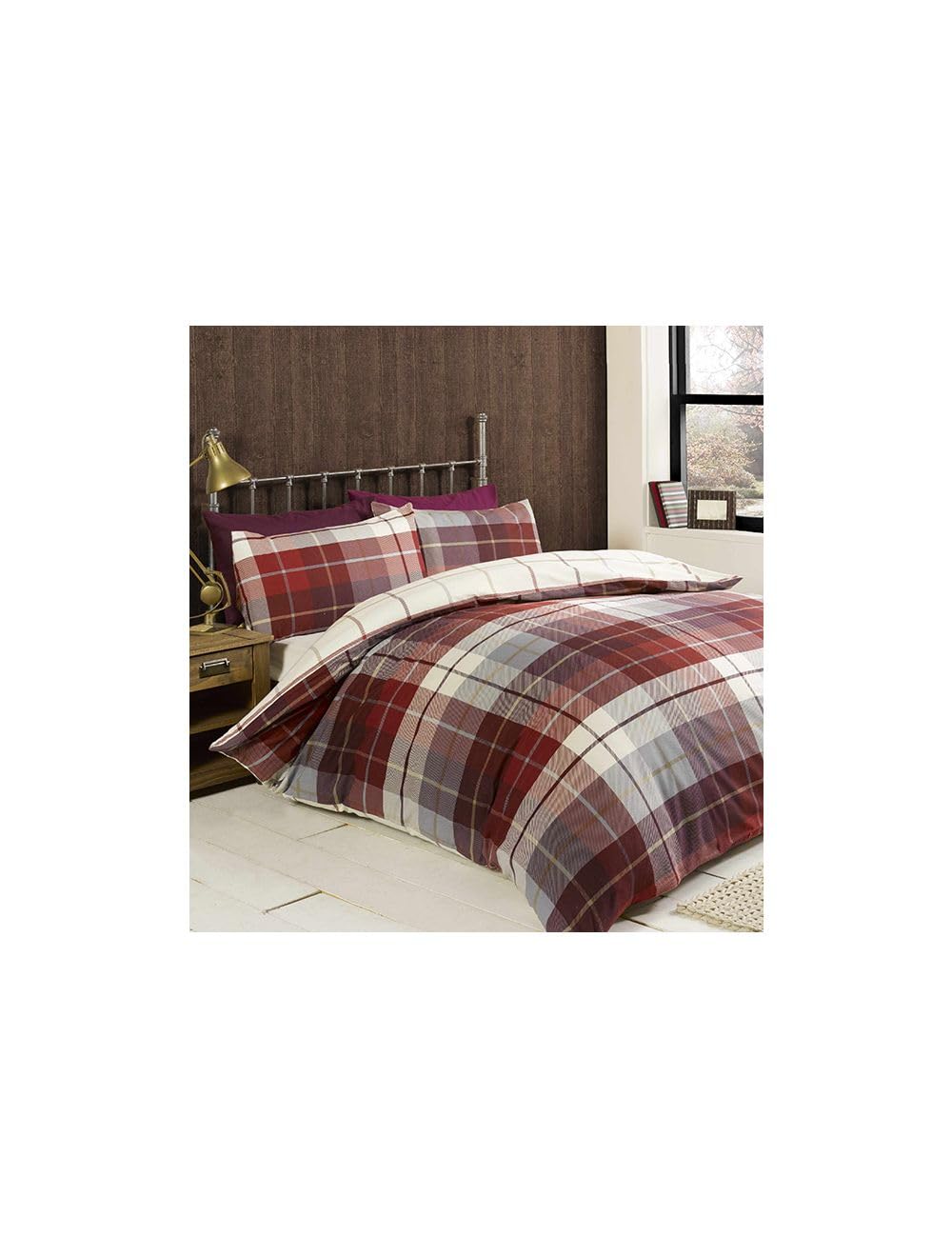 Duvet Cover Bedding Set with pillowcases, in Single, Double, King sizes, Reversible (Double, Classic Tartan Red)