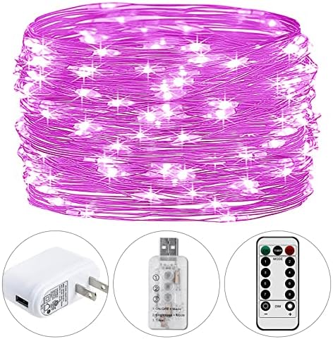 HSicily Fairy Lights Plug in, 8 Modes 33ft 100 LED USB String Lights with Adapter Remote Timer Purple Twinkle Lights for Christmas Thanksgiving Bedroom Patio Wedding Party Indoor Outdoor