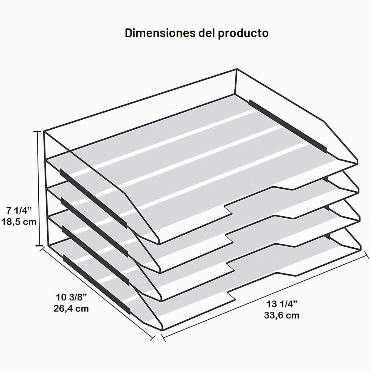 Acrimet Bandeja de Papel Apilable, Archivador de Documentos A4, Organizador de Cartas y Papeles en Plástico de Carga Lateral para Oficina, (Color Negro) (Paquete de 4 Unidades)