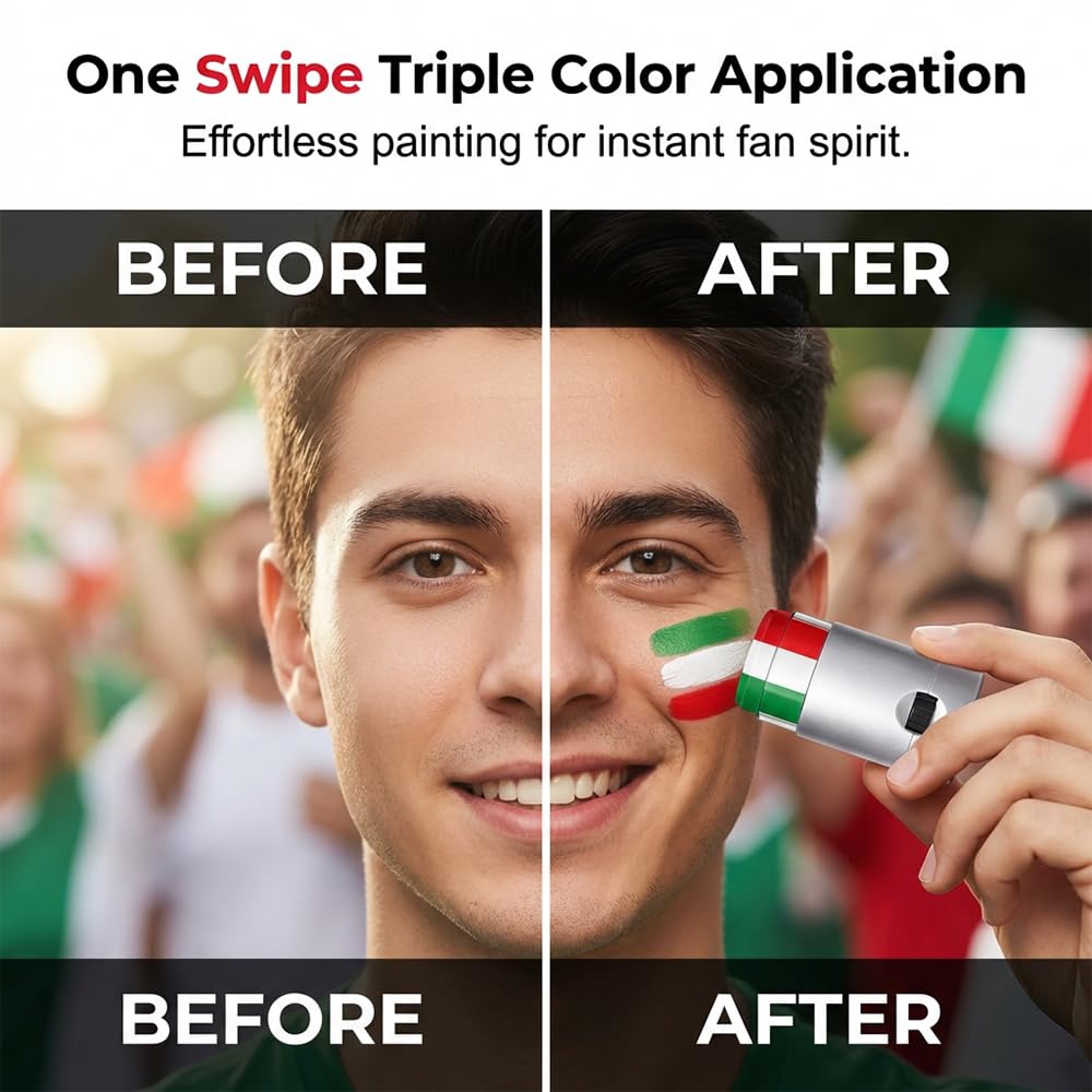 National Flag Face Paint Stick for Sports Fans, 2026 New Red White Blue Eye Black Stick, Washable Face Body Paint for Football Baseball Soccer Party, Tri Color Makeup Sticks (ARG)