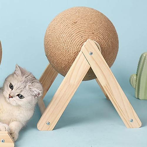 Miniatura 3 de BUYTER Rascador de madera maciza para gatos, muebles para mascotas, cuerda de sisal, bola rascadora, molienda, patas, juguete de raspador (L)